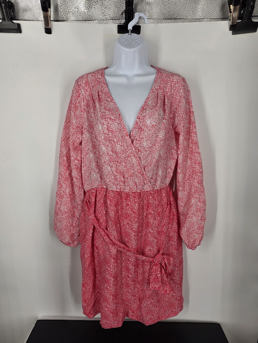 Harper and Gray Pink Faux Wrap Dress Size M NWT Geometric Long Sleeve